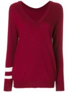 Erika Cavallini - Striped Sleeve V-neck Sweater - Women - Virgin Wool - M, Red, Virgin Wool