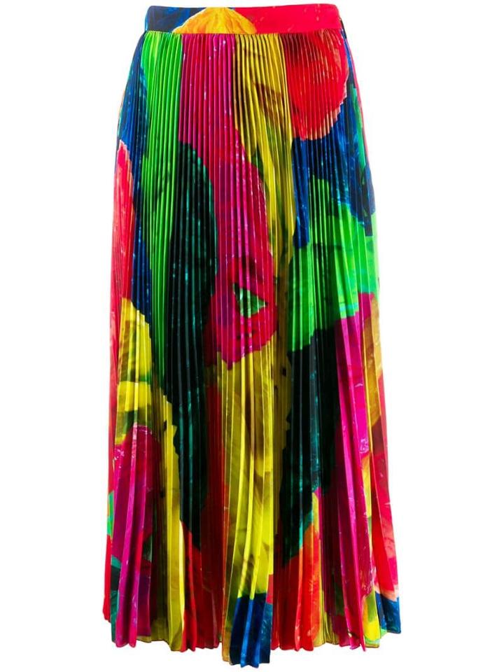 Msgm Abstract Print Pleated Skirt - Red