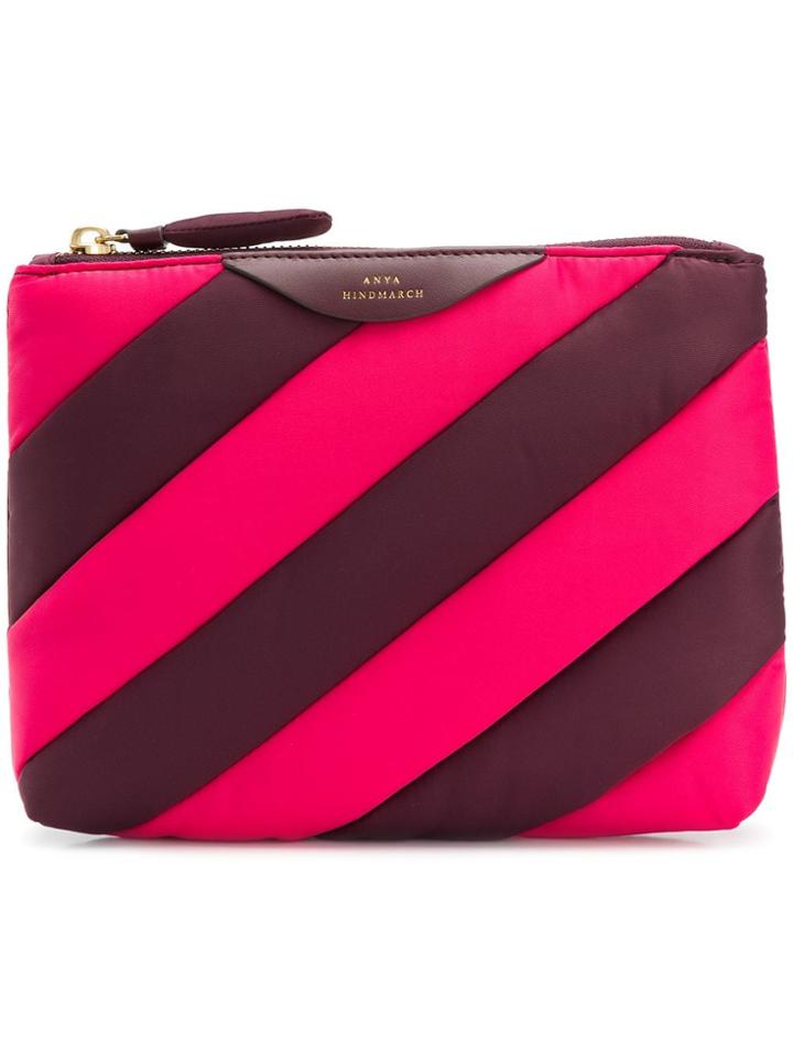 Anya Hindmarch Pouch Stripes In Claret Multi Nylon - Pink & Purple