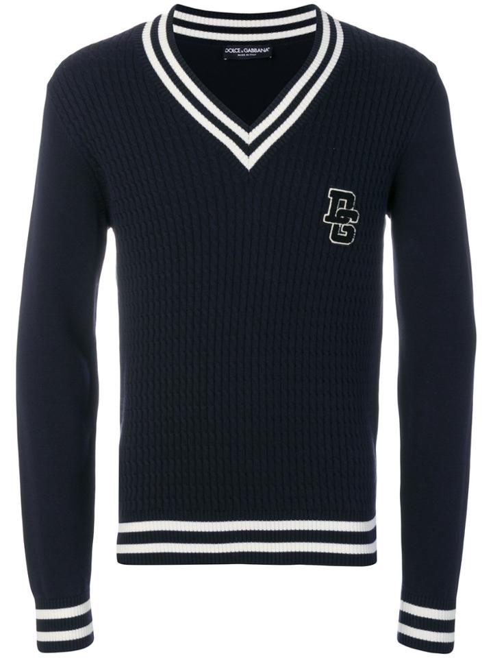Dolce & Gabbana V-neck Cable Knit Sweater - Black