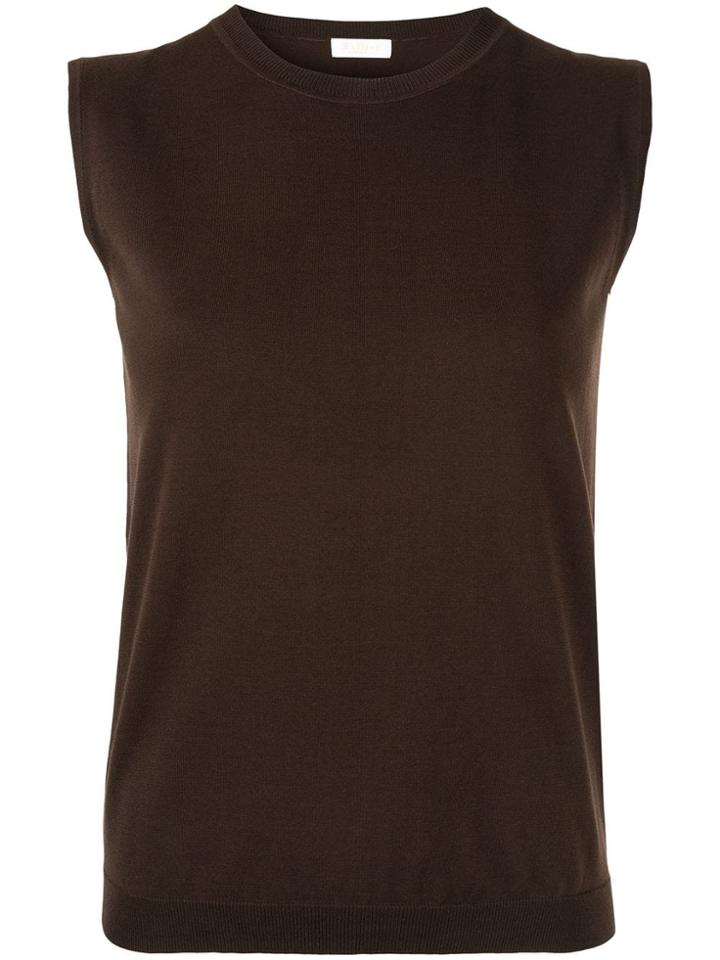 Ballsey Sleeveless Fine Knit Top - Brown