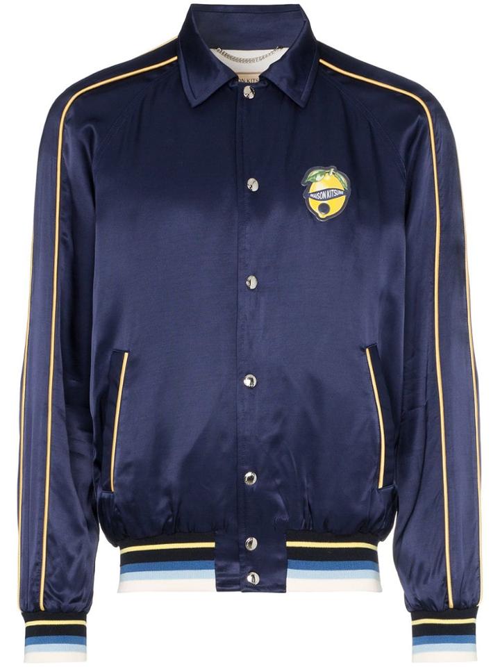 Maison Kitsuné Embroidered Printed Bomber Jacket - Blue