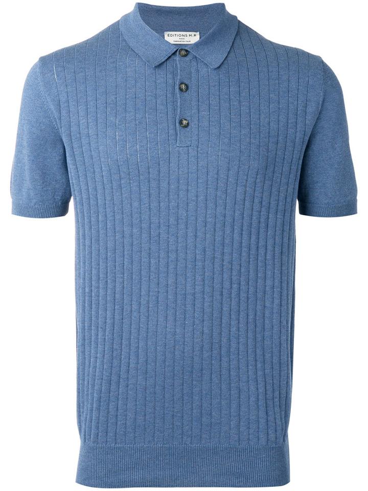 Éditions M.r - Ribbed Knit Polo Shirt - Men - Cotton - S, Blue, Cotton
