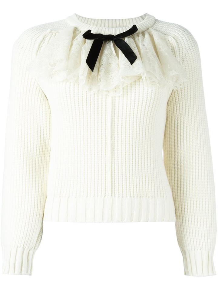 Philosophy Di Lorenzo Serafini Ruffled Ribbed Knit Blouse, Women's, Size: 44, Nude/neutrals, Polyamide/virgin Wool