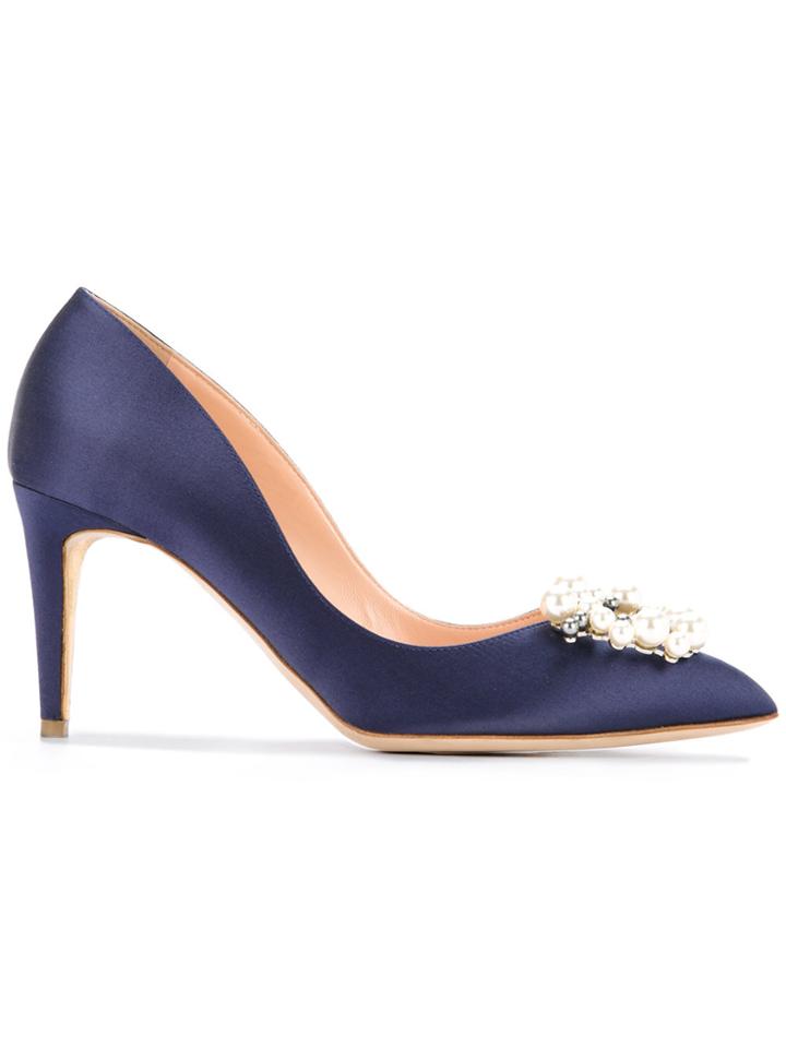 Rupert Sanderson Pearl Embellished Pumps - Blue