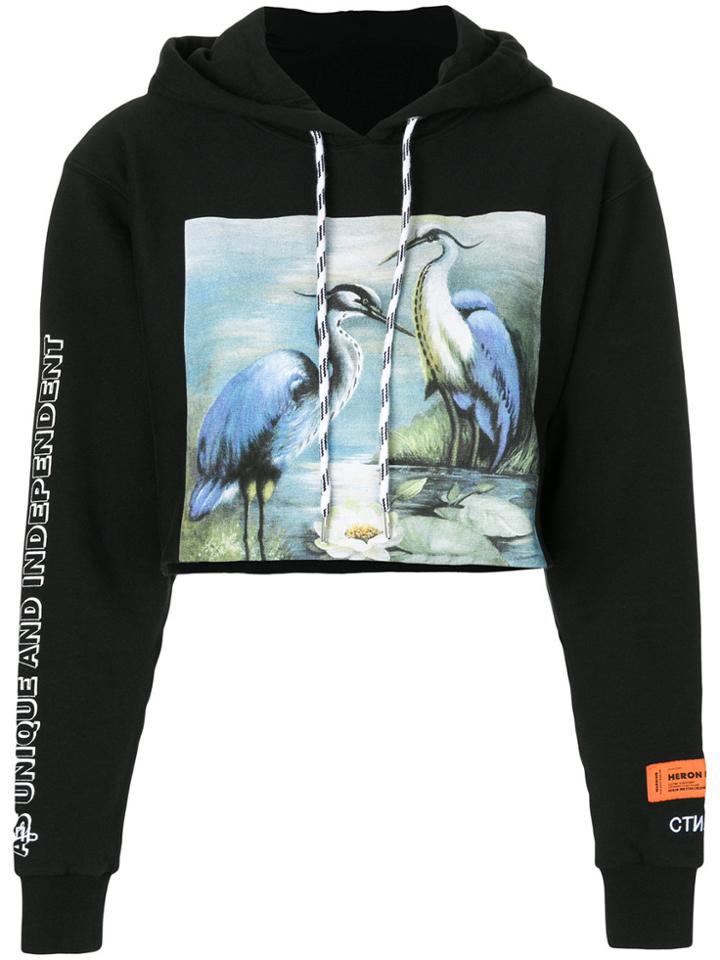 Heron Preston Bird Print Cropped Hoodie - Black