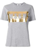 Msgm Metallic Logo Print T-shirt, Women's, Size: Small, Grey, Cotton