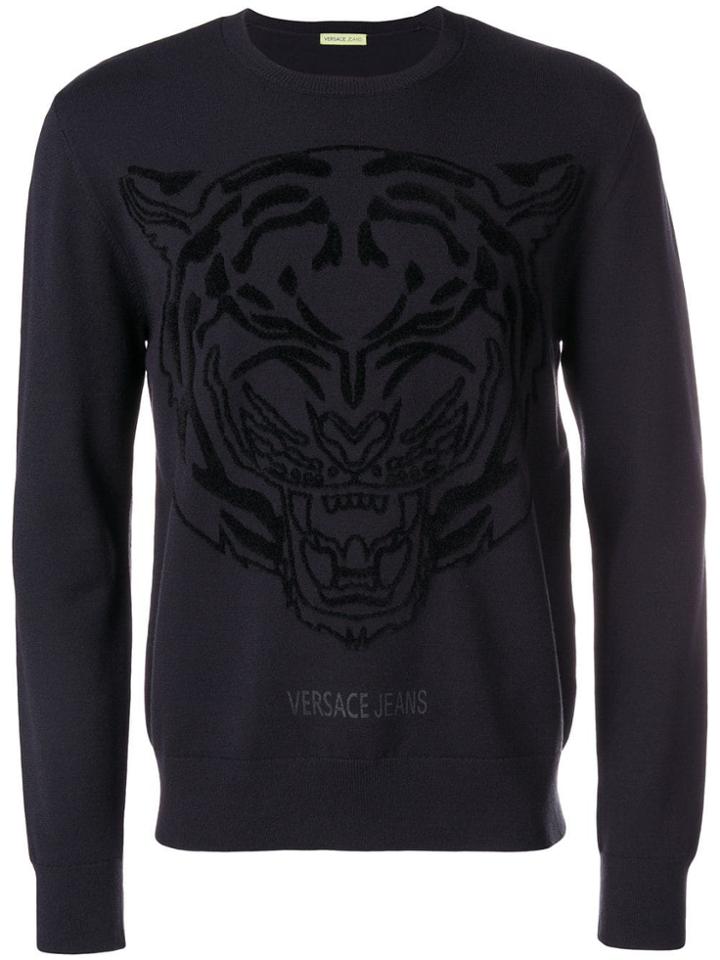 Versace Jeans Logo Printed Crew Neck Sweater - Blue
