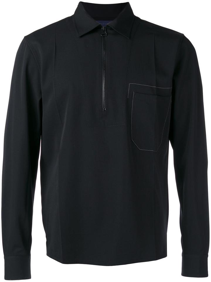 Lanvin Zipped Collar Shirt Jacket, Men's, Size: 38, Black, Virgin Wool