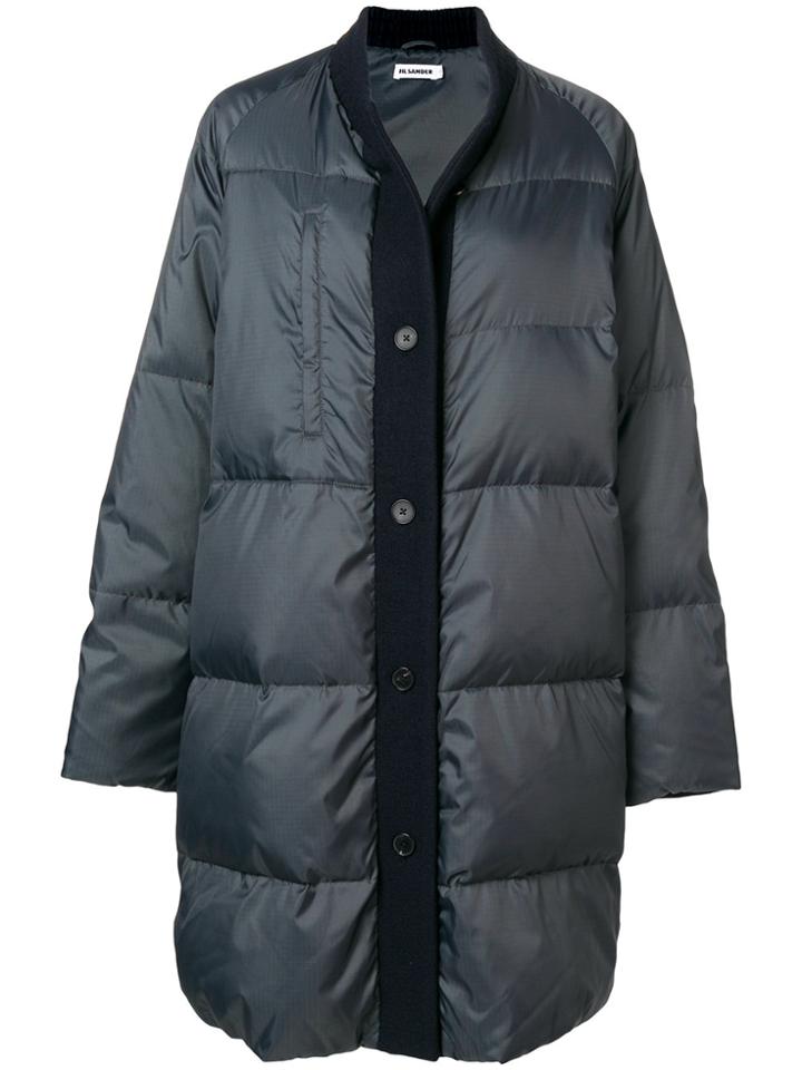 Jil Sander Wool Trim Puffer Jacket - Grey