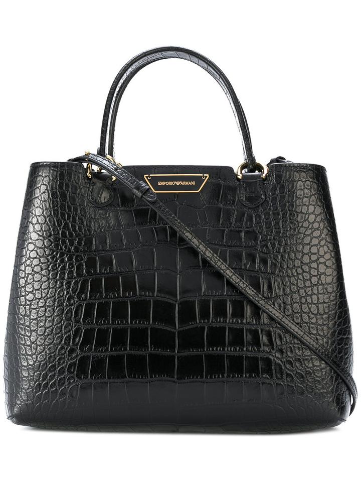 Emporio Armani - Crocodile Effect Tote - Women - Leather - One Size, Black, Leather