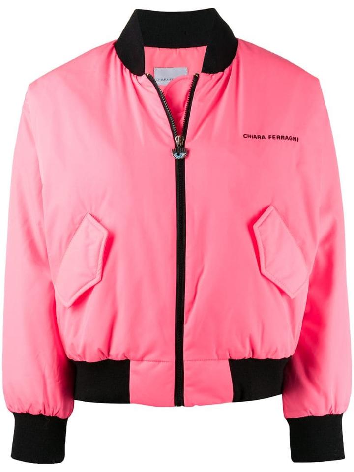 Chiara Ferragni Logo Cropped Bomber Jacket - Pink