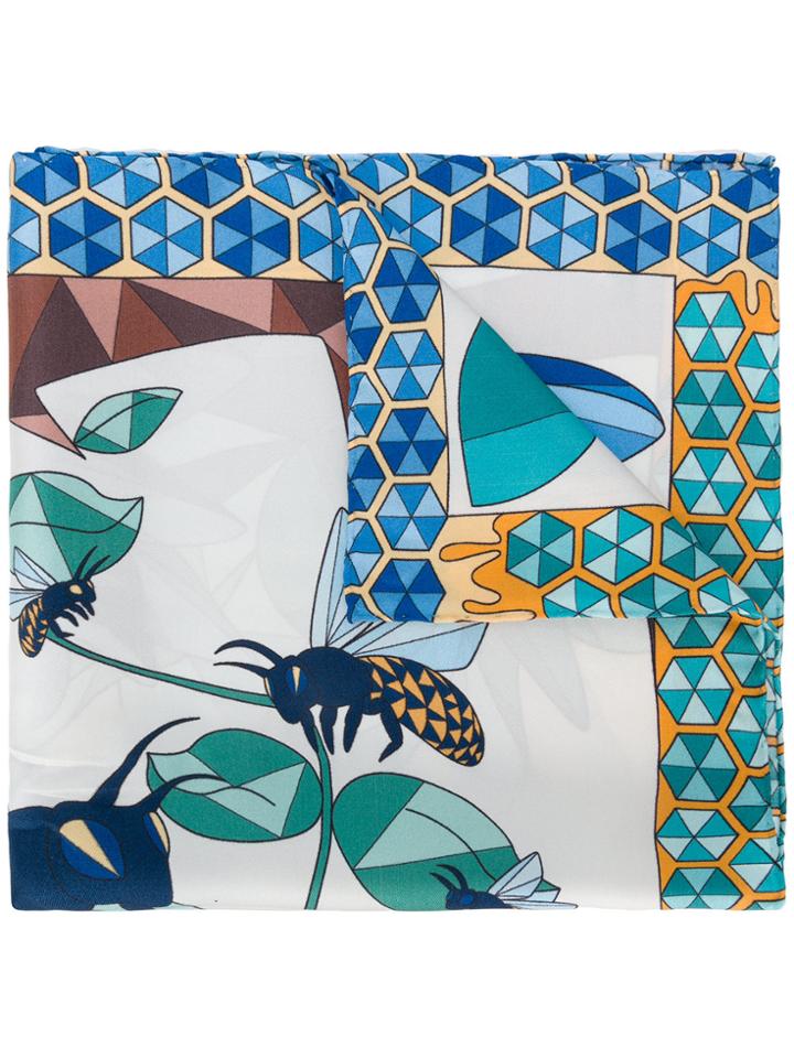 Cha Val Milano Geometric Bee Print Scarf - Blue