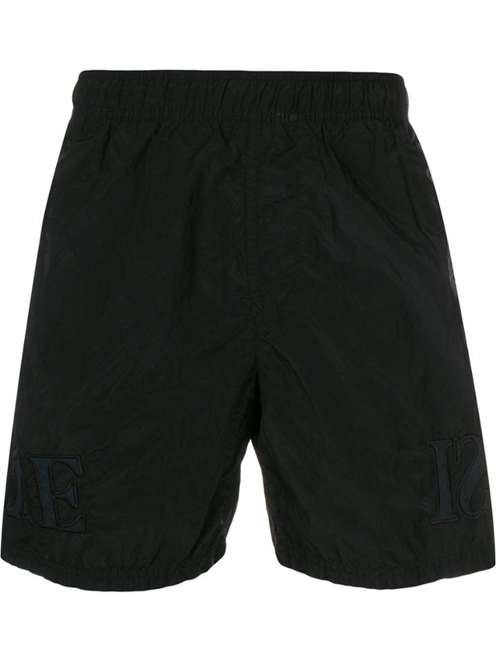 Stone Island Logo Embroidered Swim Shorts - Black
