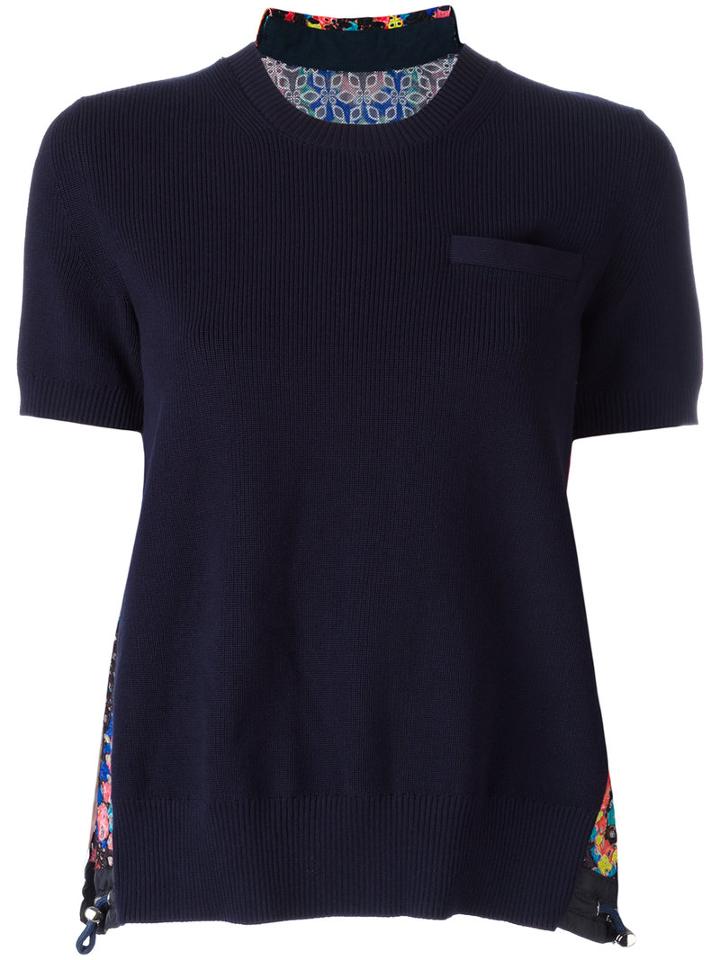 Sacai Knitted Crochet Lace Top, Women's, Size: 2, Blue, Cotton/polyester