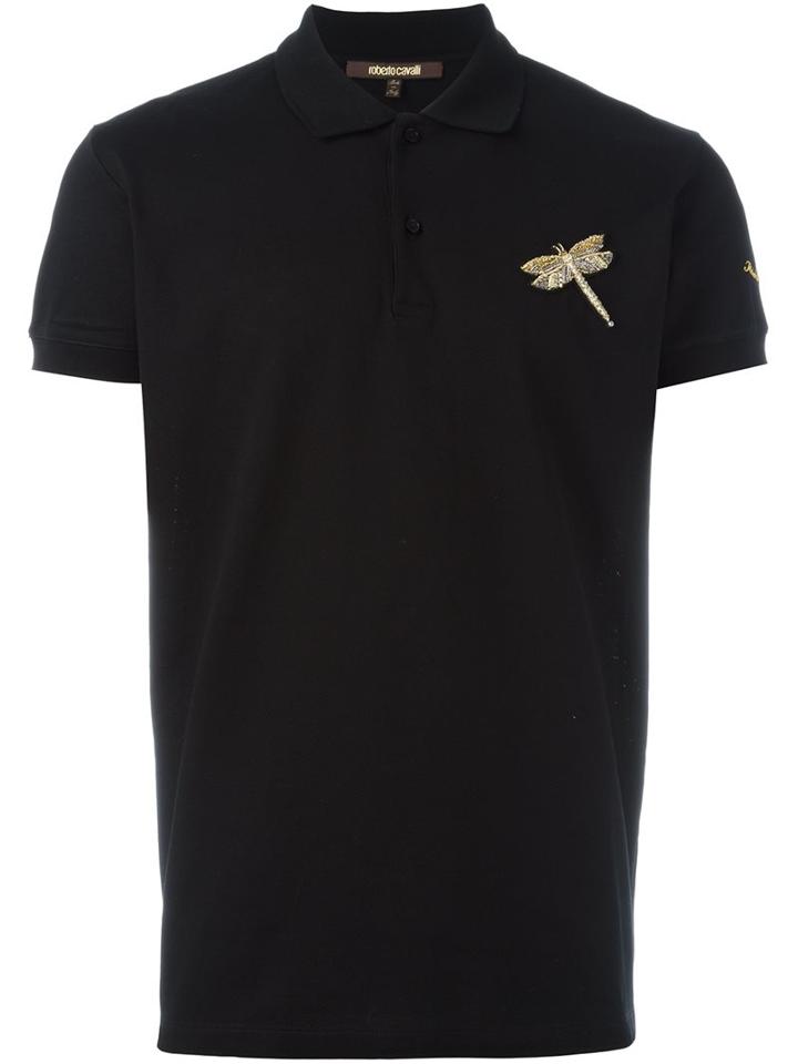 Roberto Cavalli Dragonfly Bead Embroidery Polo Shirt