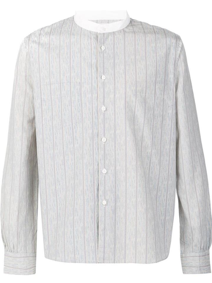 Visvim Striped Band Collar Shirt, Men's, Size: 2, Blue, Cotton