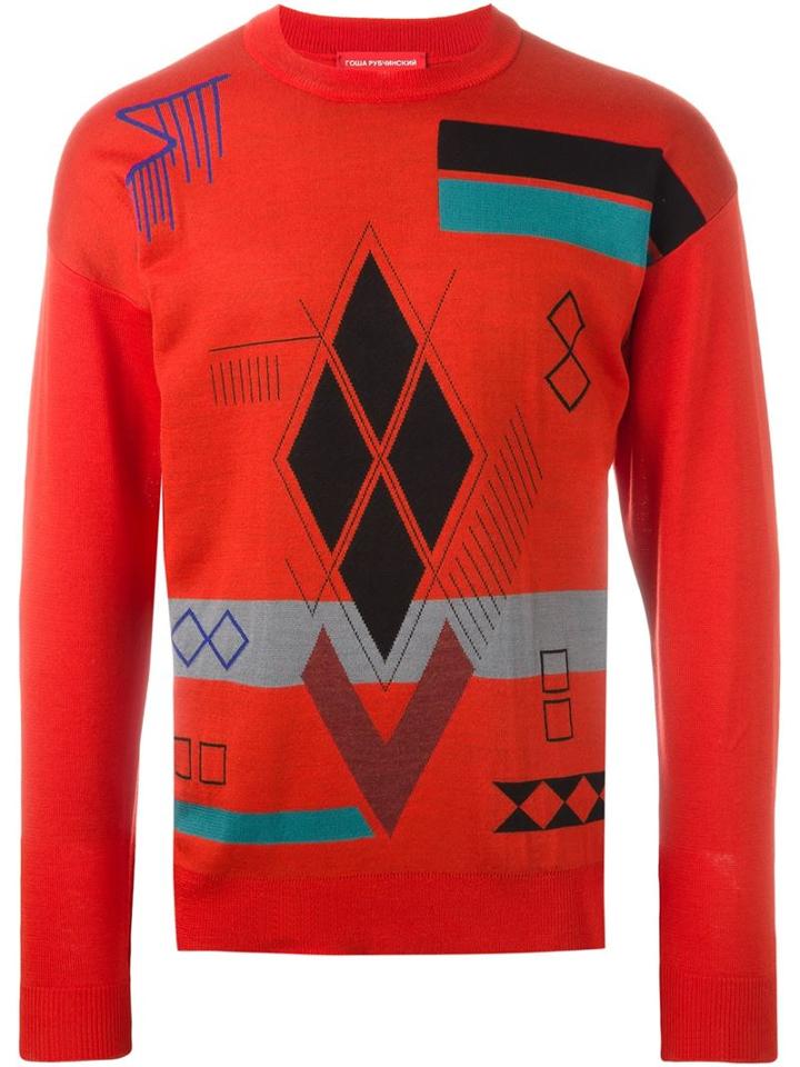 Gosha Rubchinskiy Jacquard Jumper, Men's, Size: Medium, Red, Acrylic/wool