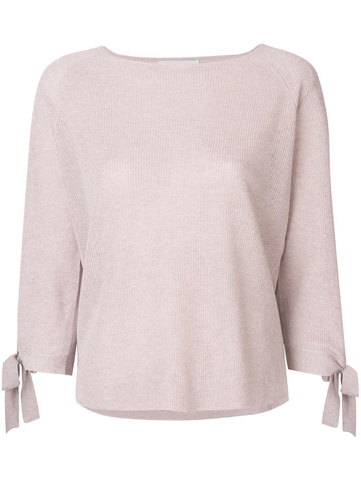 Le Tricot Perugia Ribbed Knit Tie Sleeve Sweater - Nude & Neutrals