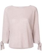 Le Tricot Perugia Ribbed Knit Tie Sleeve Sweater - Nude & Neutrals