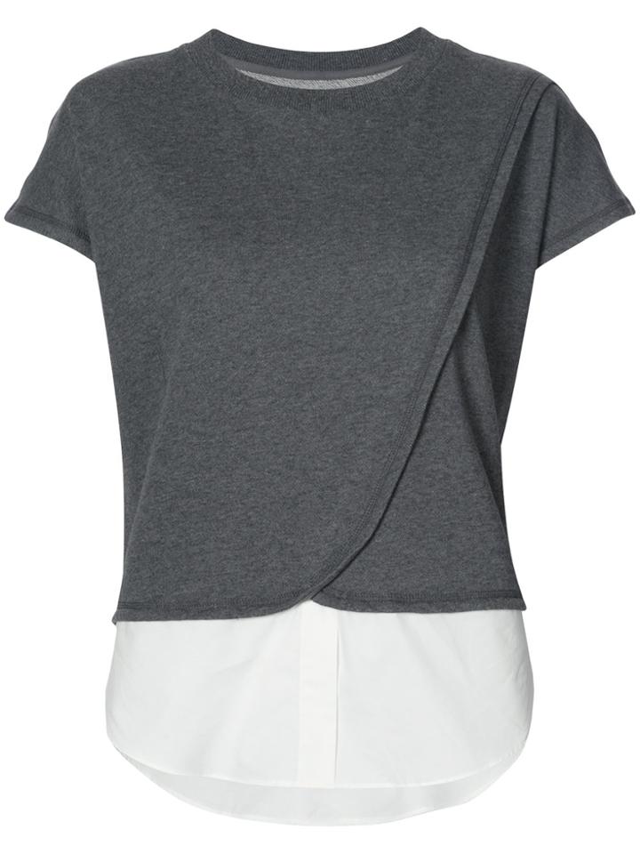 Derek Lam 10 Crosby Faux 2-in-1 Crossover Tank With Buttons - Grey