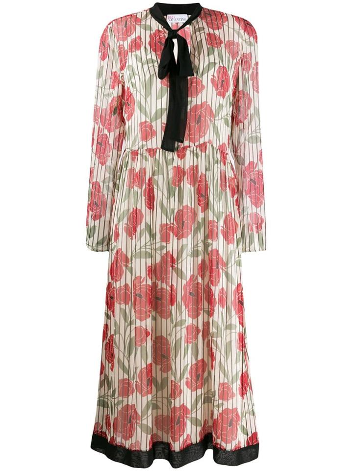 Red Valentino Poppy Print Silk Dress - Neutrals