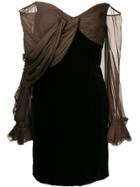 Valentino Vintage 1990's Off-the-shoulder Dress - Brown