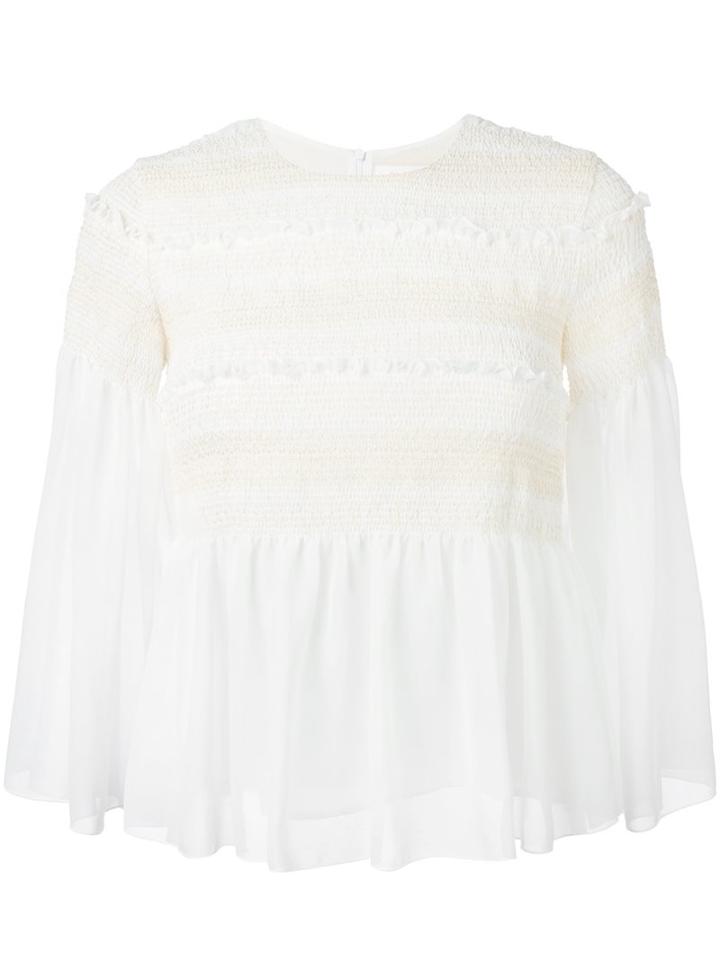 See By Chloé - Smocked Sheer Blouse - Women - Polyester - 40, White, Polyester