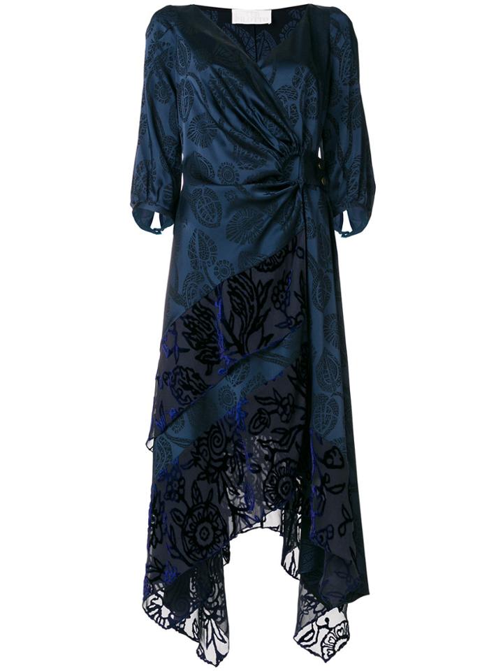Peter Pilotto Satin Jacquard Wrap Dress - Blue
