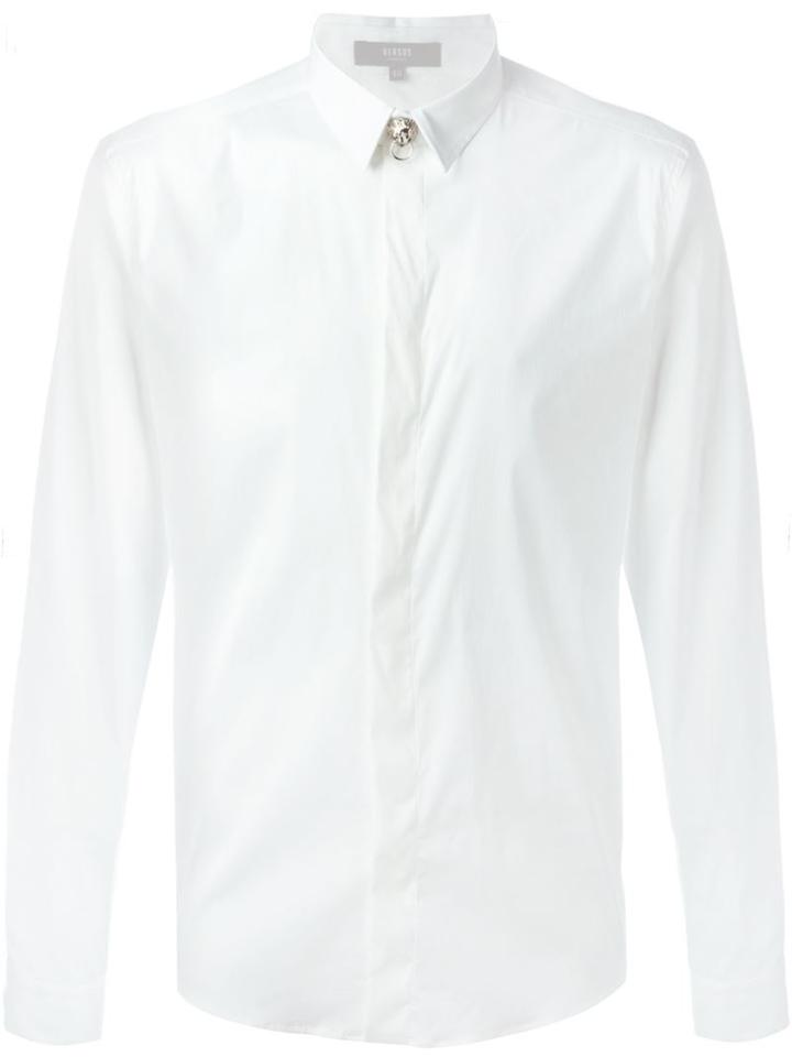 Versus Lion Head Stud Shirt, Men's, Size: 48, White, Cotton/polyamide/spandex/elastane