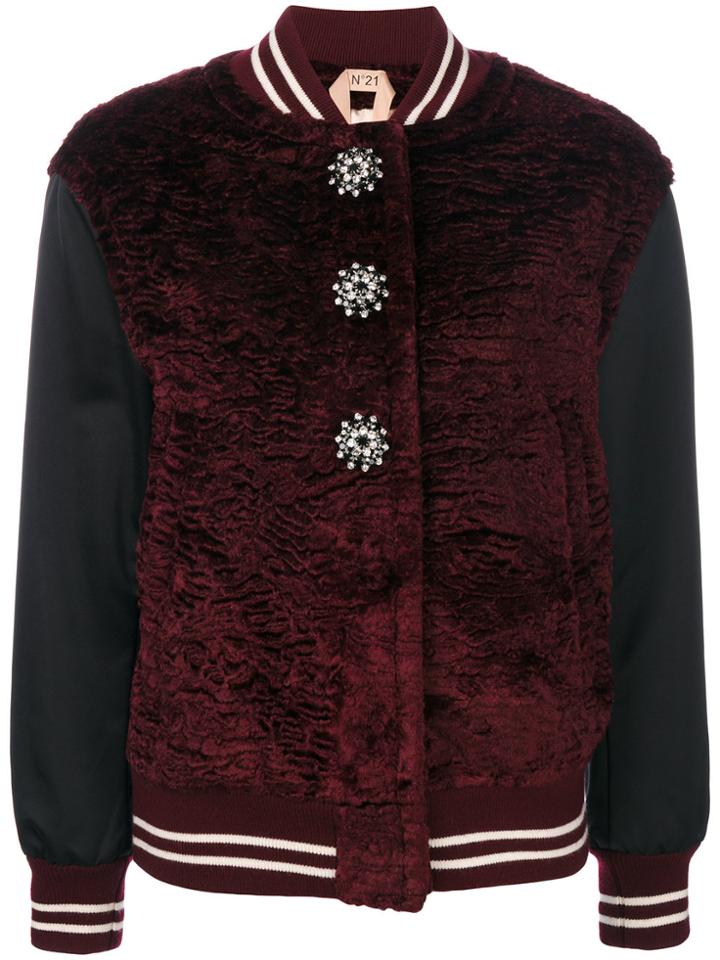 No21 Button Embellished Bomber Jacket - Red