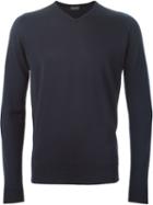 John Smedley V-neck Sweater, Men's, Size: Large, Blue, Merino