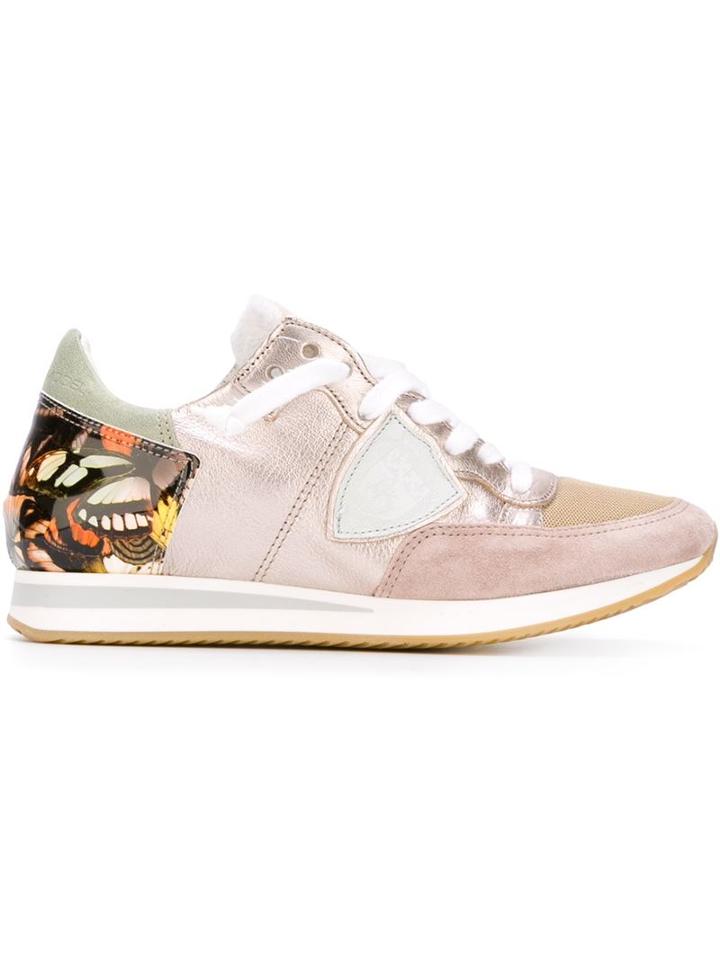 Philippe Model Contrast Heel Counter Sneakers, Women's, Size: 40, Pink/purple, Leather/suede/rubber