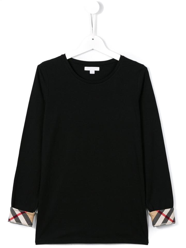 Burberry Kids Check Cuff T-shirt - Black