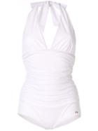 Dolce & Gabbana Deep V-neck Halterneck Swimsuit - White