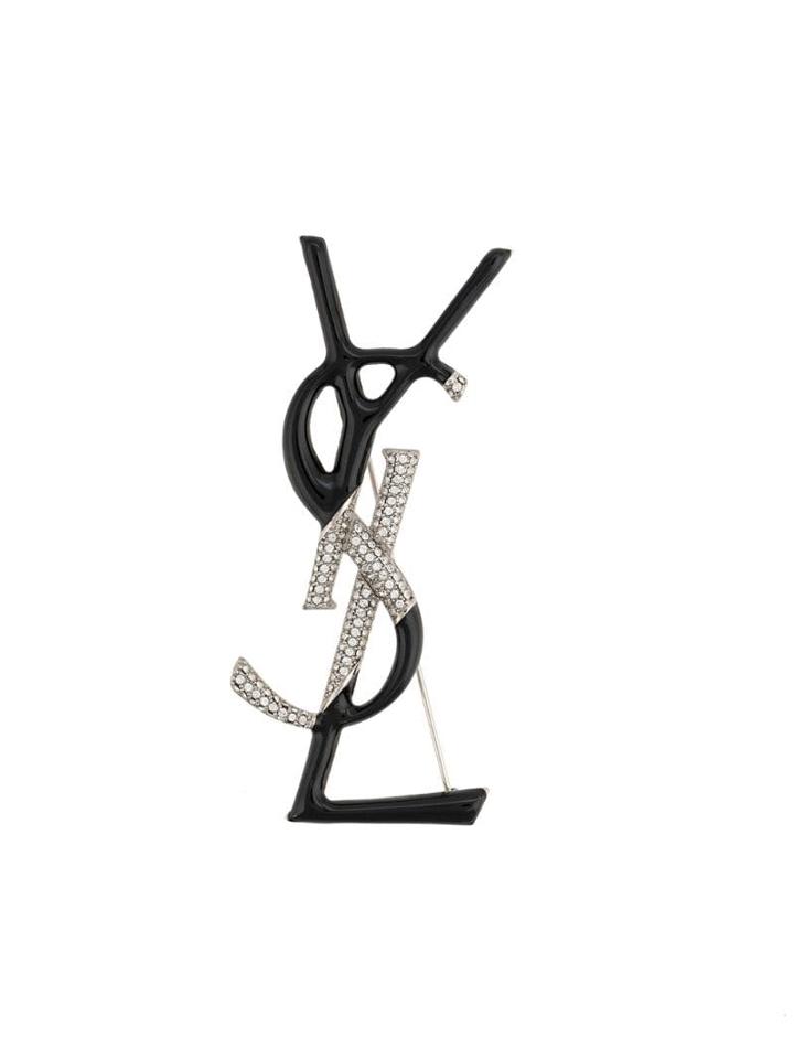 Saint Laurent Opyum Ysl Crystal Embellised Brooch - Silver