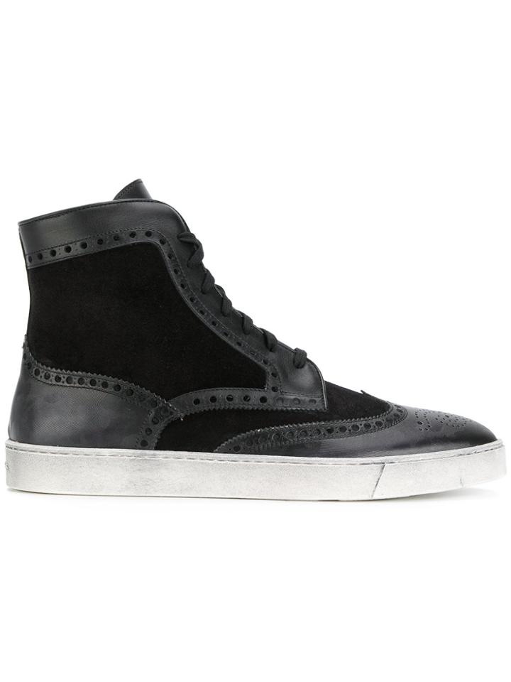 Santoni Brogue Detailing Boots - Black