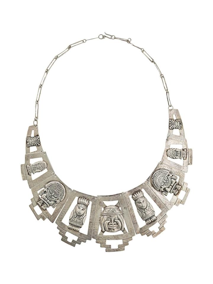 Susan Caplan Vintage 1970s Fist Nations Totem Necklace - Silver
