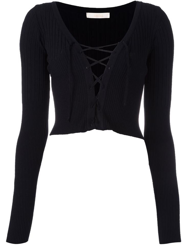 Ssheena Lace-up Cropped Cardigan, Women's, Size: Medium, Black, Viscose/spandex/elastane