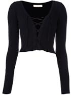 Ssheena Lace-up Cropped Cardigan, Women's, Size: Medium, Black, Viscose/spandex/elastane