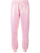 Ashish Bead Embellished Sequin Track Pants, Women's, Size: Large, Pink/purple, Cotton/polyester/sequin