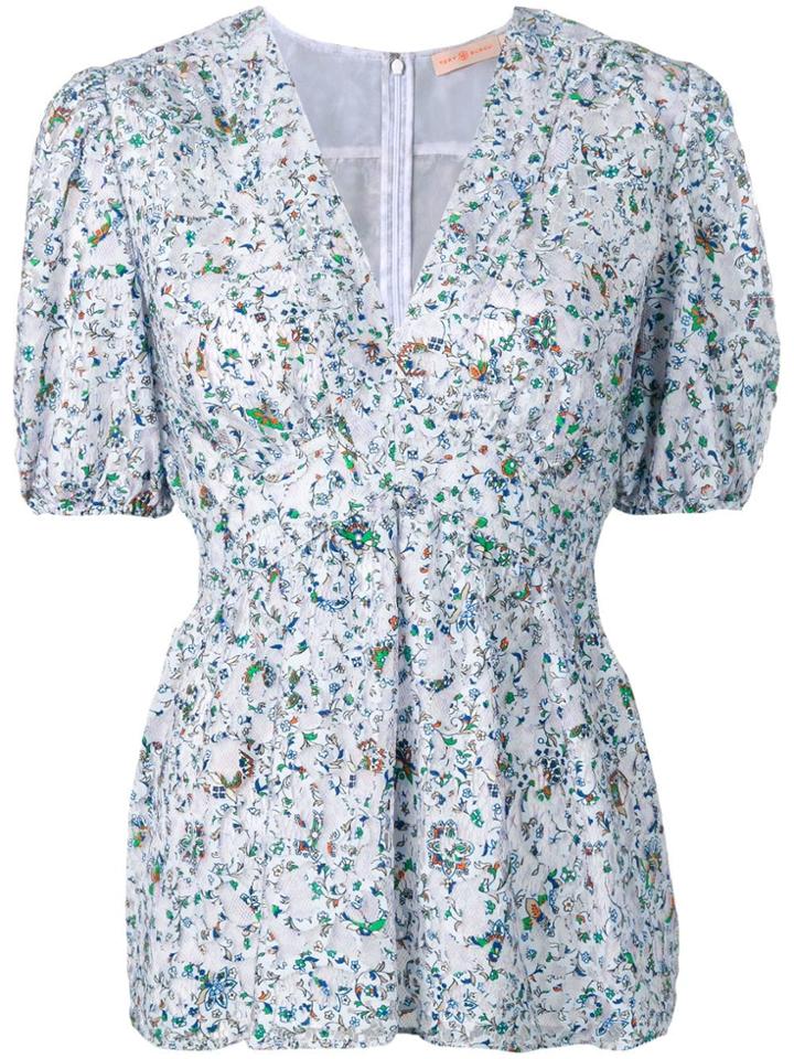 Tory Burch Floral Print Lace Blouse - Blue