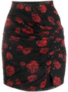 Iro Draped Rose Print Mini Skirt - Black