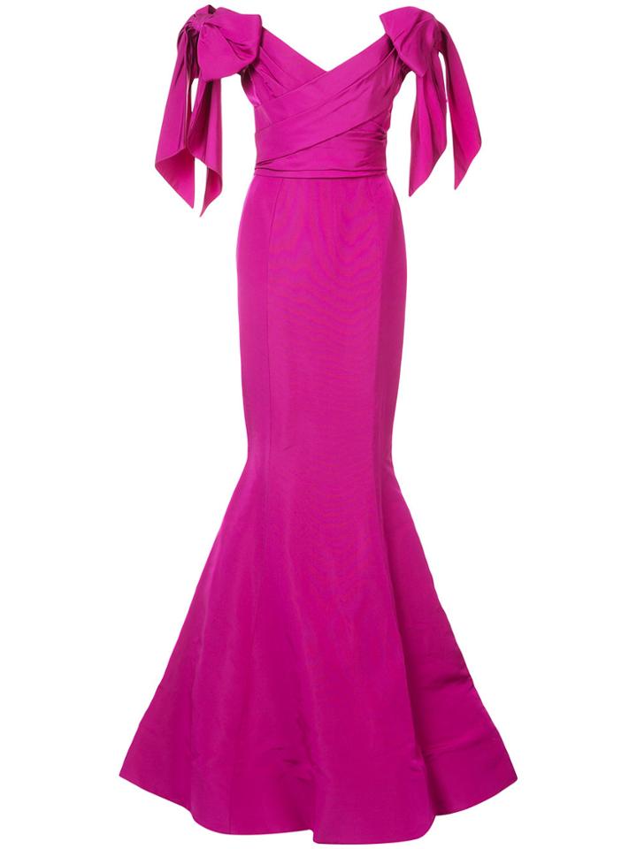 Marchesa Long Off-shoulder Gown - Pink & Purple