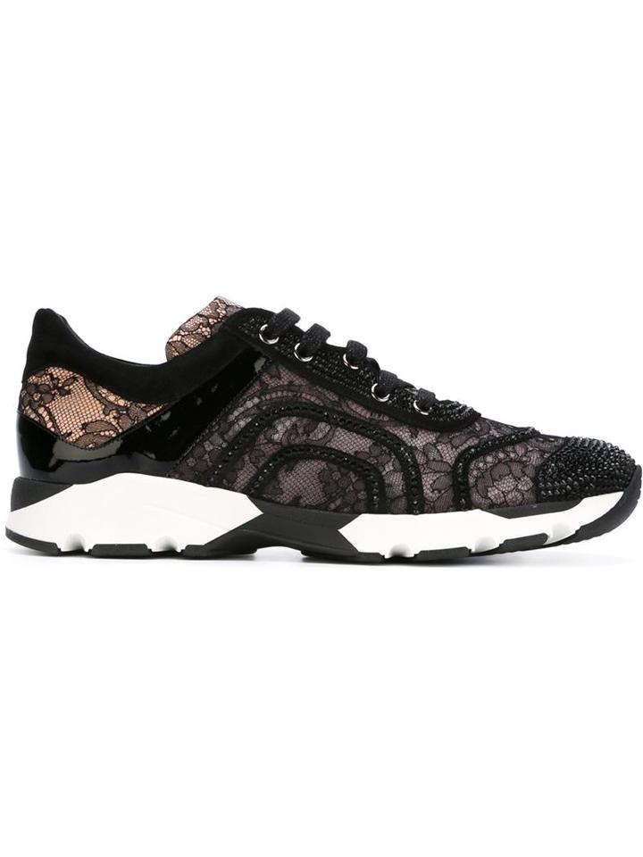 Rene Caovilla Embellished Lace Panel Sneakers