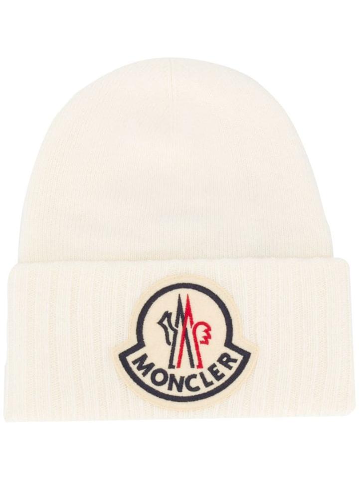 Moncler Oversized Logo Patch Beanie - Neutrals