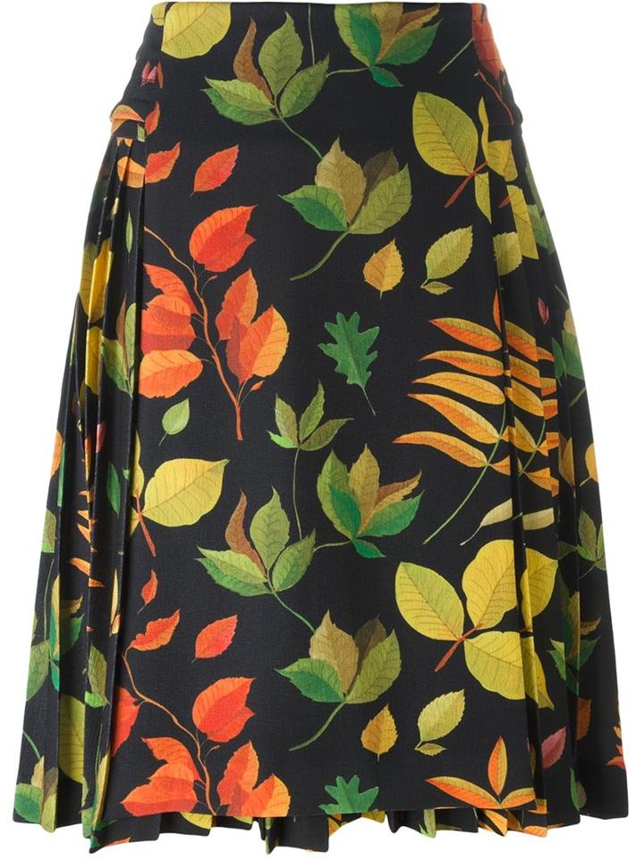Arthur Arbesser Leaf Print A-line Skirt, Women's, Size: 42, Black, Polyester/spandex/elastane/viscose