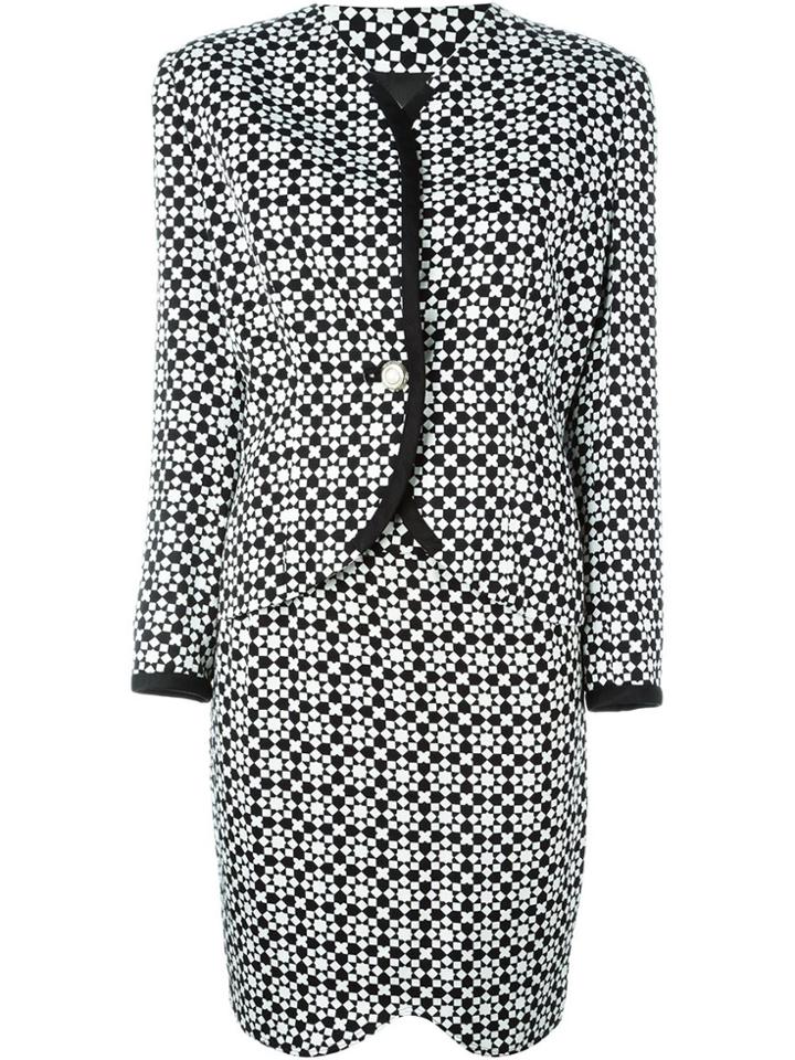 Versace Vintage Mosaic Print Skirt Suit - Black