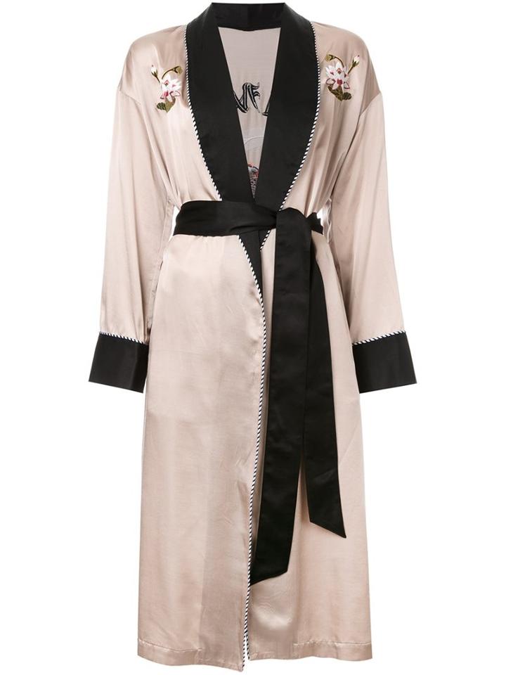 G.v.g.v. Embroidered Flower Robe Coat, Women's, Size: 34, Brown, Polyester/rayon/silk/cupro