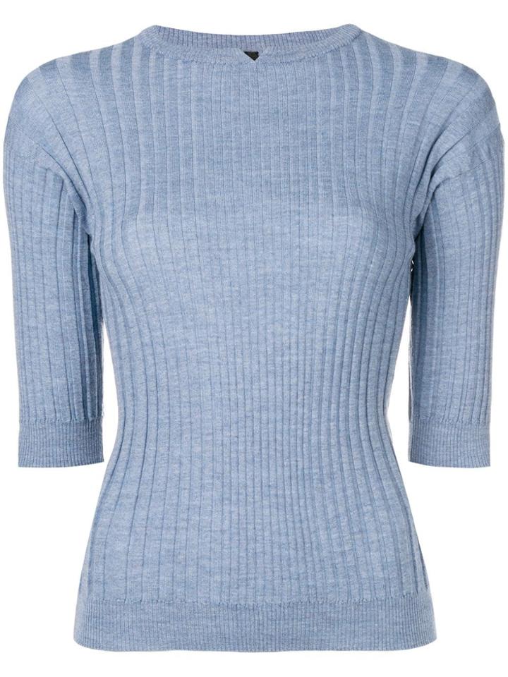 Sara Lanzi Ribbed Half Sleeved Pullover - Blue